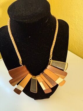 Noonday Tan Wood and Gold Statement Necklace - Women Jewelry